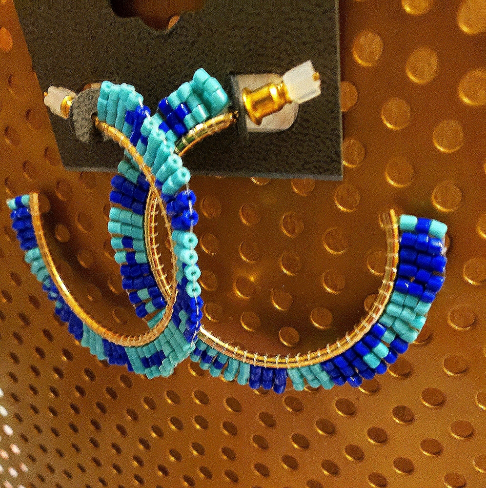 Express Beaded Blue Hoops